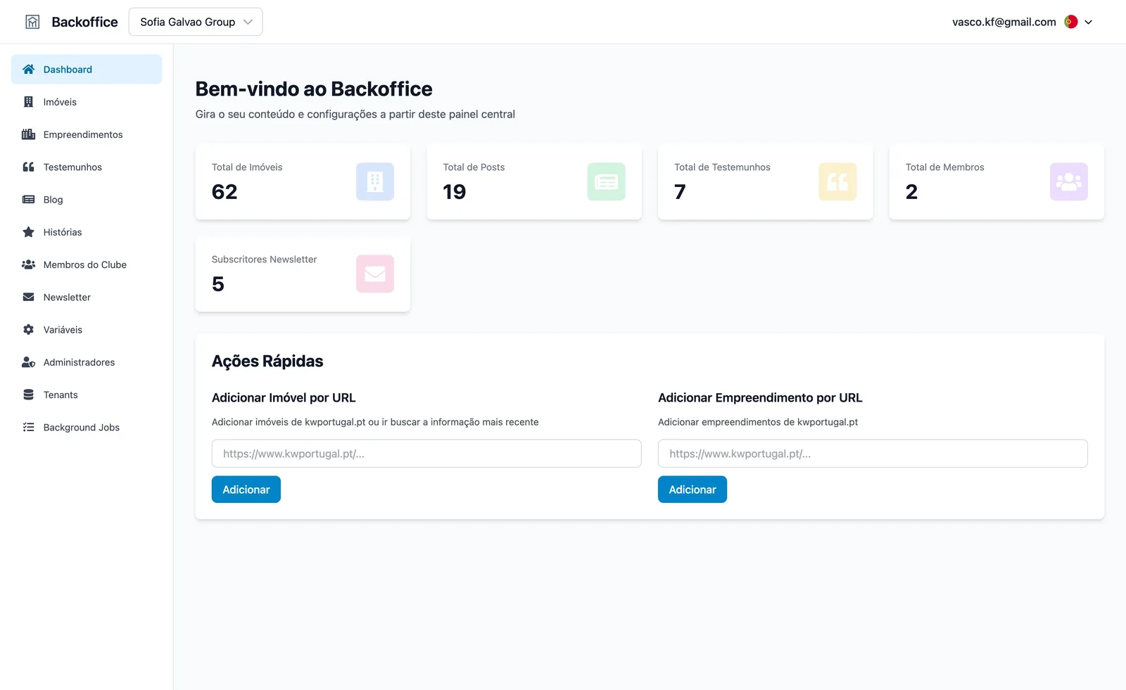 MyAgentWebsite admin dashboard interface